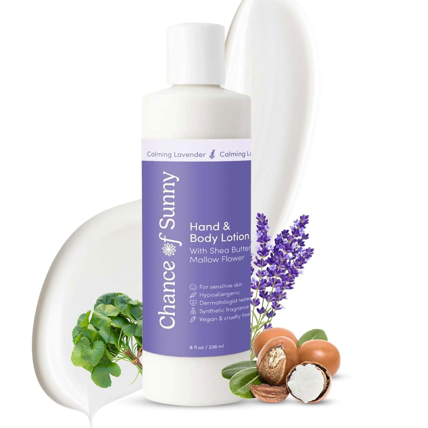 Sensitive Skin Hand & Body Lotion – Calming Lavender with Shea Butter, Hypoallergenic & Derm-Tested - Gentle, Hydrating for Dry & Delicate Skin - Family-Friendly & Vegan (8 oz)