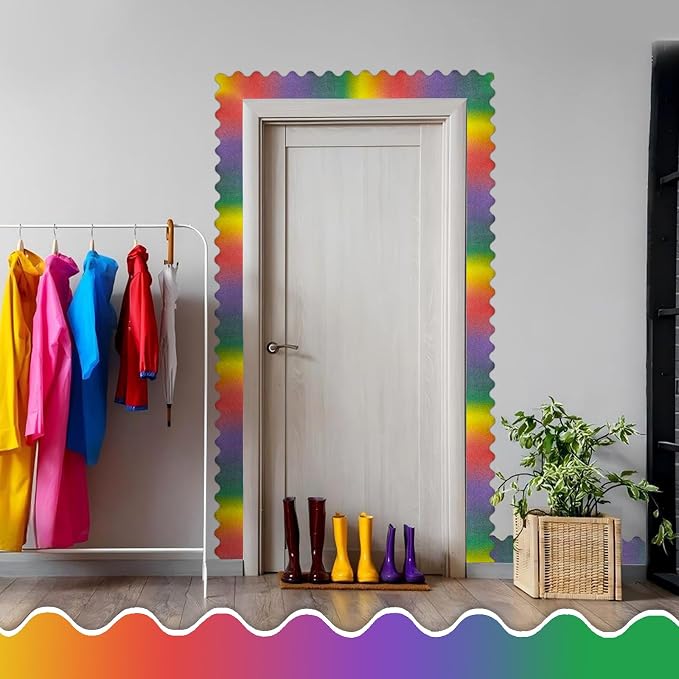 70Ft Shine Rainbow Bulletin Board Borders，Scalloped Poster Boards Decorations