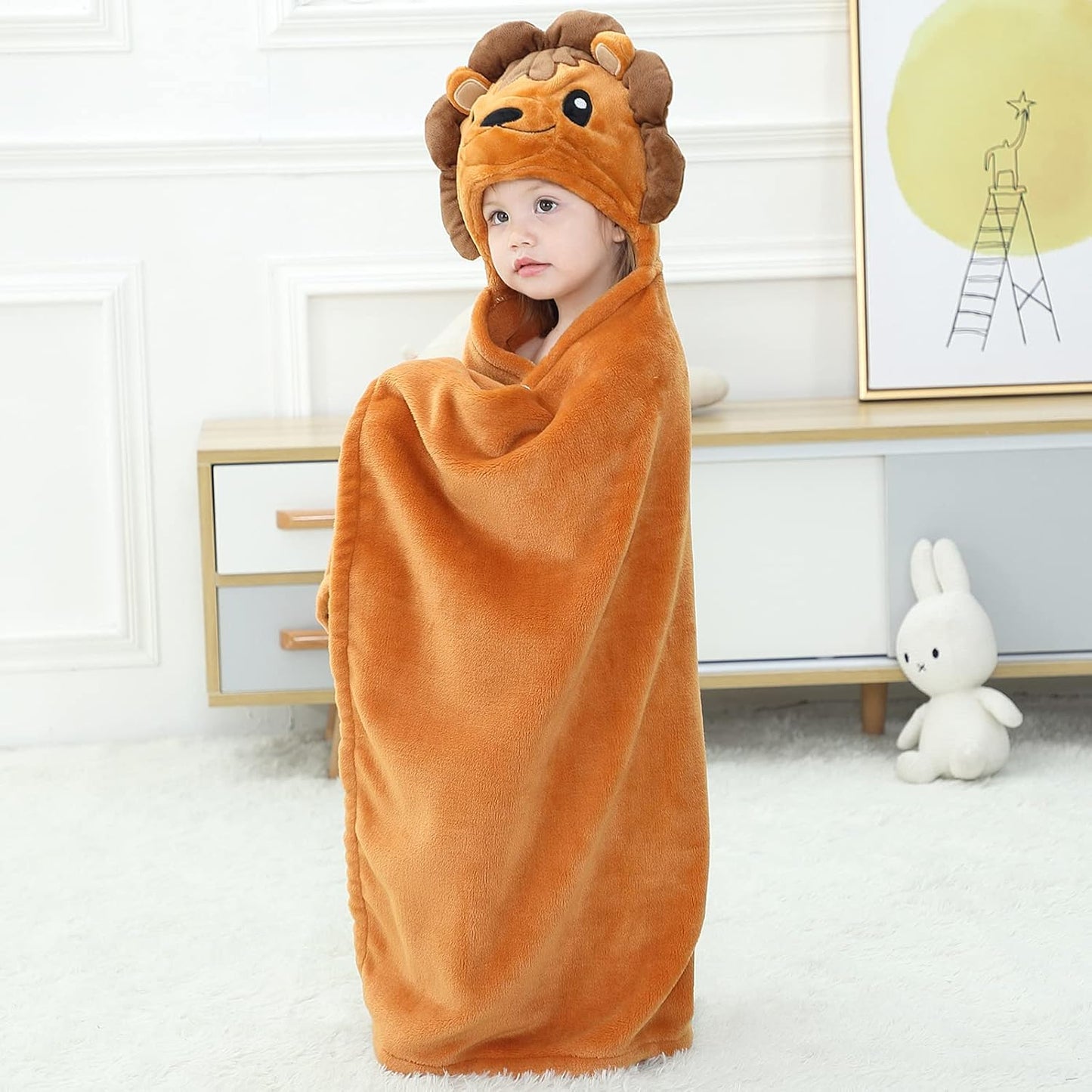 Wearable Blanket Hoodie for Kids Toddlers Hooded Towels Soft Cozy Flannel Wearable Throw Blanket Hoodie for Boys Girls Birthday Gifts (Lion 50 * 40)