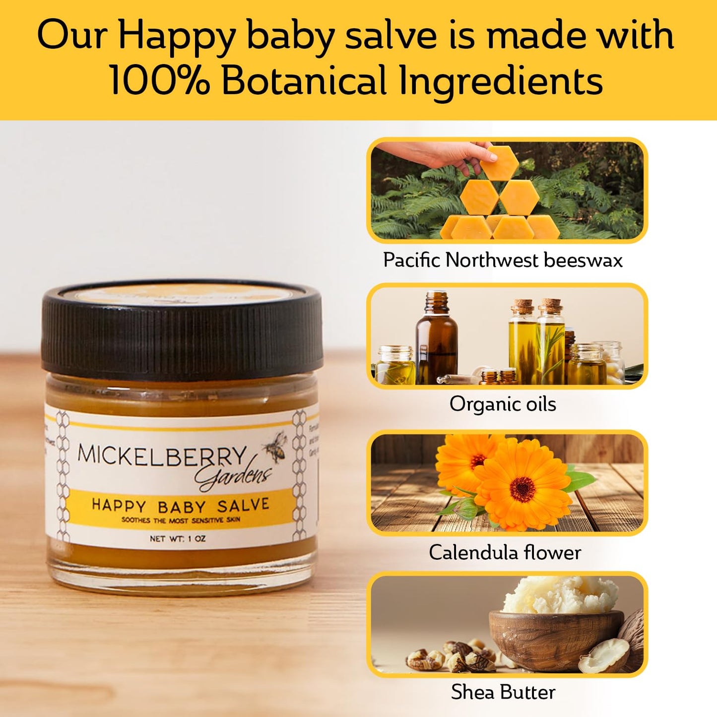 Mickelberry Gardens Herbal Baby Salve – Organic Diaper Rash Cream with Calendula & Beeswax – Natural Soothing Ointment for Sensitive Skin, Eczema & Dryness (1 oz)
