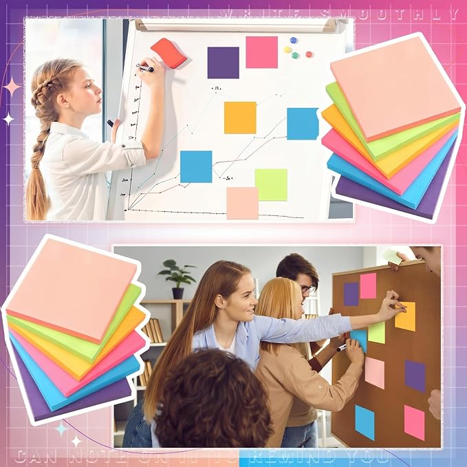 Kajaia 24 Pads Full Adhesive Sticky Notes Colorful Sticky Notes Adhesive Memo