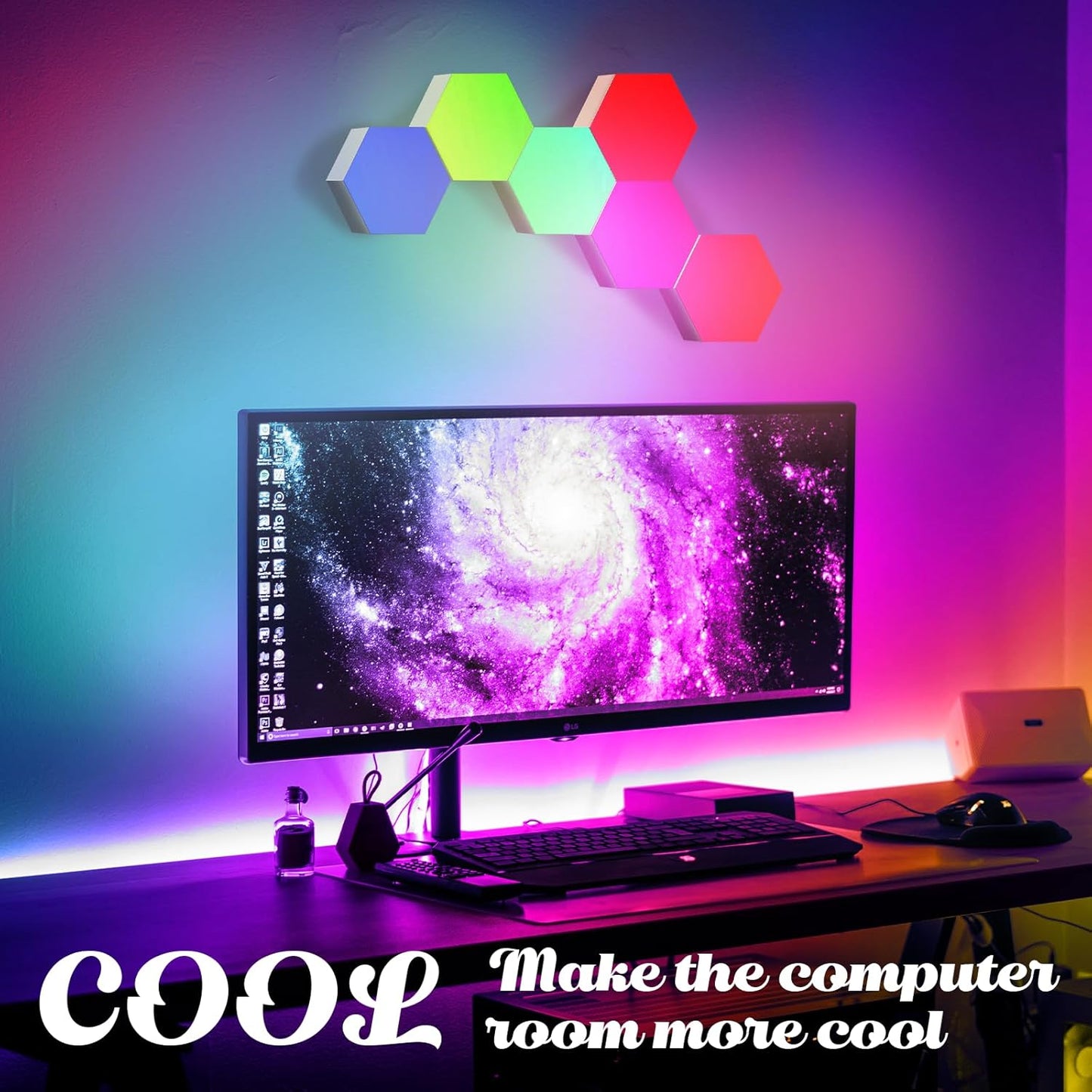 ODISTAR Remote Control Hexagon Wall Light,Smart Wall-Mounted Touch-Sensitive DIY Geometric Modular Assembled RGB led Colorful Light with USB-Power,Used in Bedroom (10-Pack)