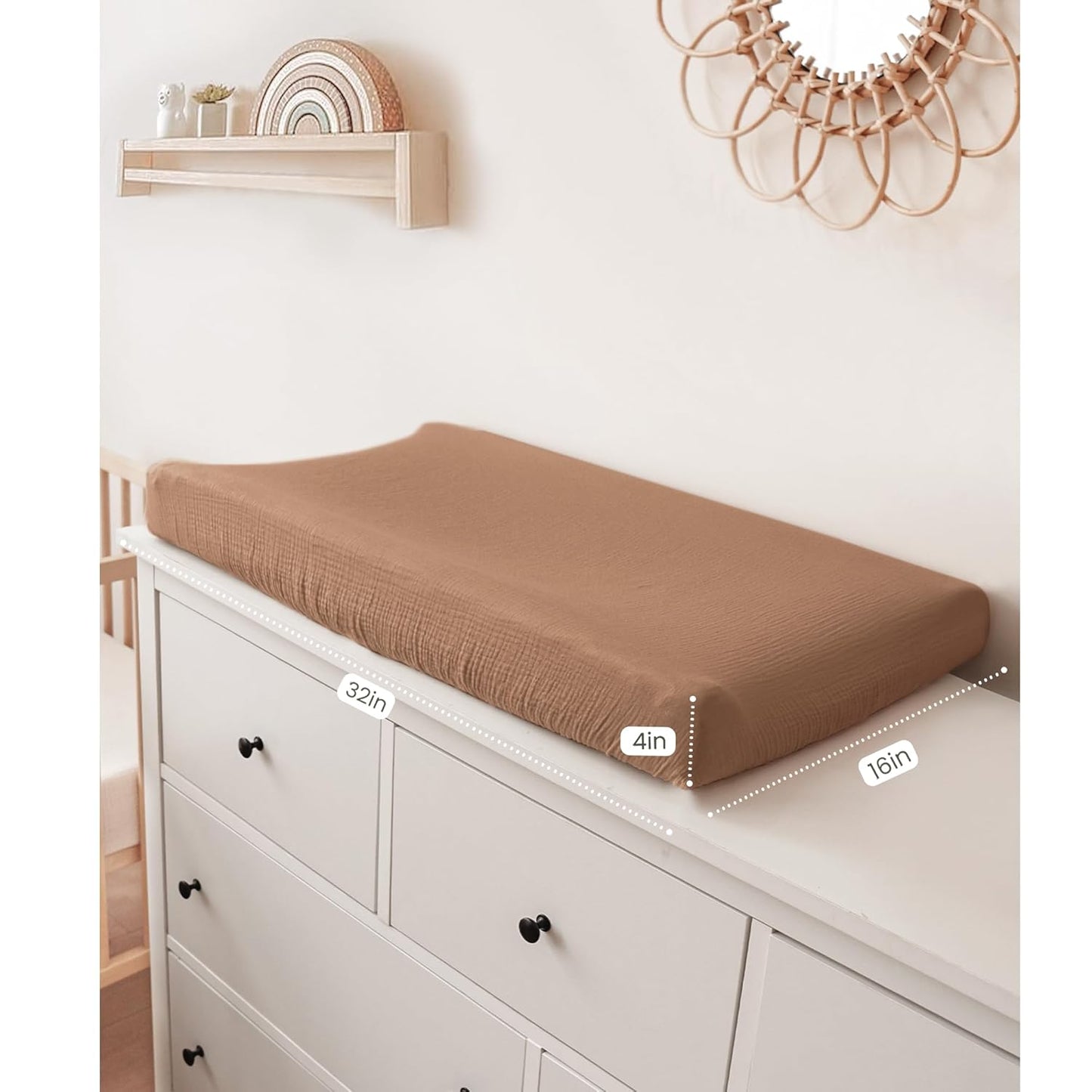 Konssy 2 Pack Muslin Changing Pad Covers for Boys, Ultra Soft & Breathable Cotton Baby Diaper Changing Table Covers, Neutral Nursery Diaper Changing Pad Sheets (Brown,Cream)