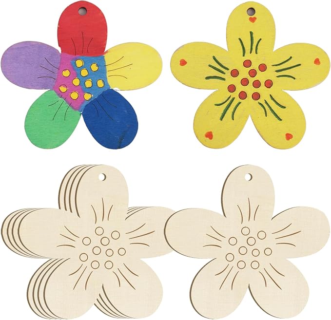 30 Pcs Wooden Flower Decor Unfinished Wood Crafts