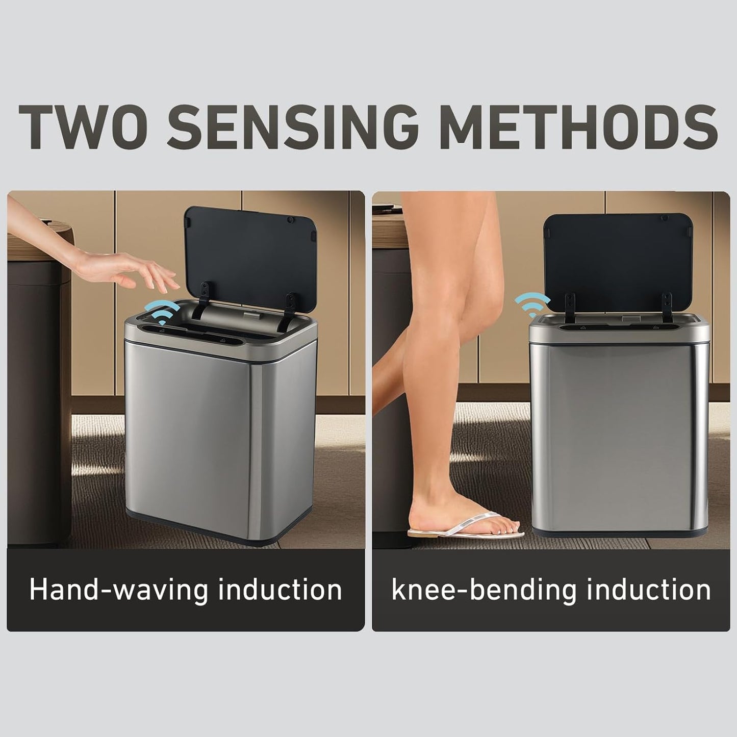 ELPHECO Stainless Steel Office Trash Can Motion Sensor Garbage Can Touchless Smart Trash Can Automatic Waste Bin for Kitchen, Office, Bathroom (Silver, 3.5 Gallons)