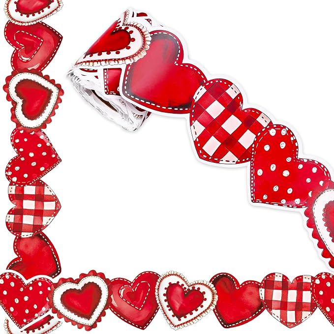 FYSUIMU 65.6 Ft Valentine's Day Bulletin Board Borders Vintage Red Heart Shaped