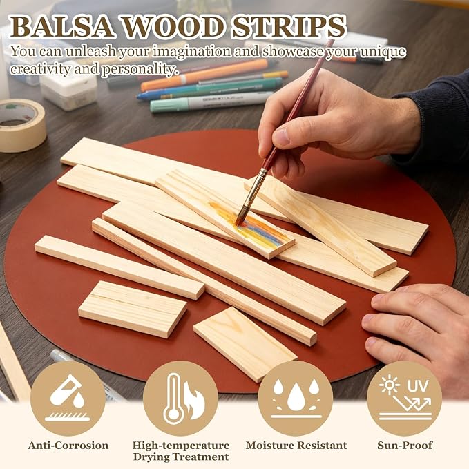 MECCANIXITY 10Pcs Wood Strips Slats, 9/32" x 1‑1/4" x 12" Thin Wood Sticks Flat