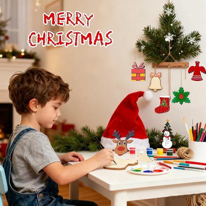 28Pcs Unfinished Paintable Blank Wooden Christmas Festival Decoration Ornaments