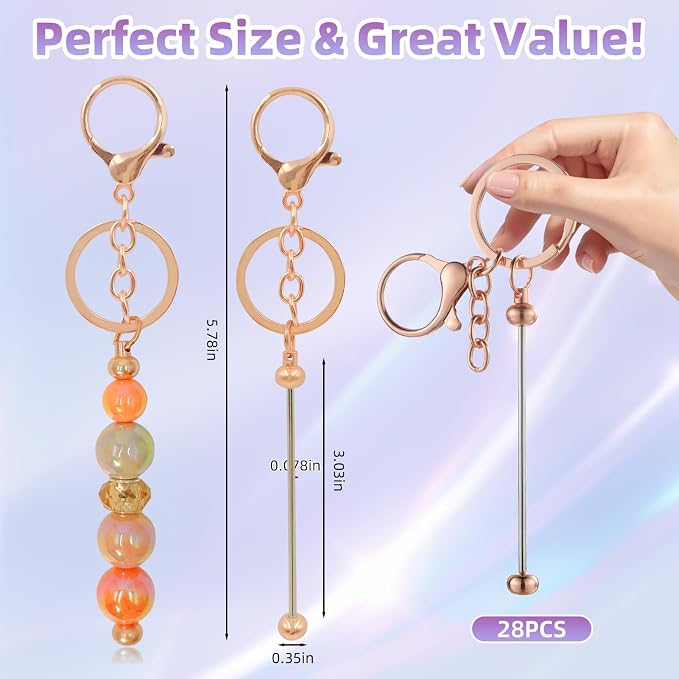 28 Pcs Beadable Keychain Bars