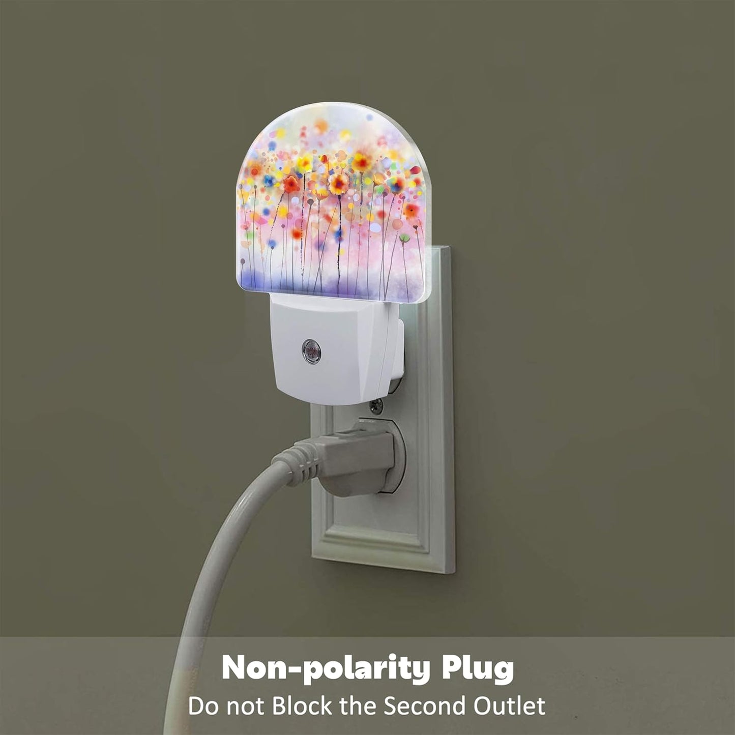 Abstract Watercolor Flowers Night Light Plug into Wall, Blooming Cherry Tree Dusk to Dawn Night Light Plug in,0.5w Energy Saving Sleep Friendly NightLight for Kids Boys Girls Home Decor