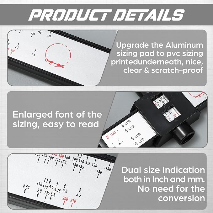 Kingdder 1 Pcs Wheel Stud Rim Bolt Pattern Measuring Tool PCD Ruler Wheel PCD