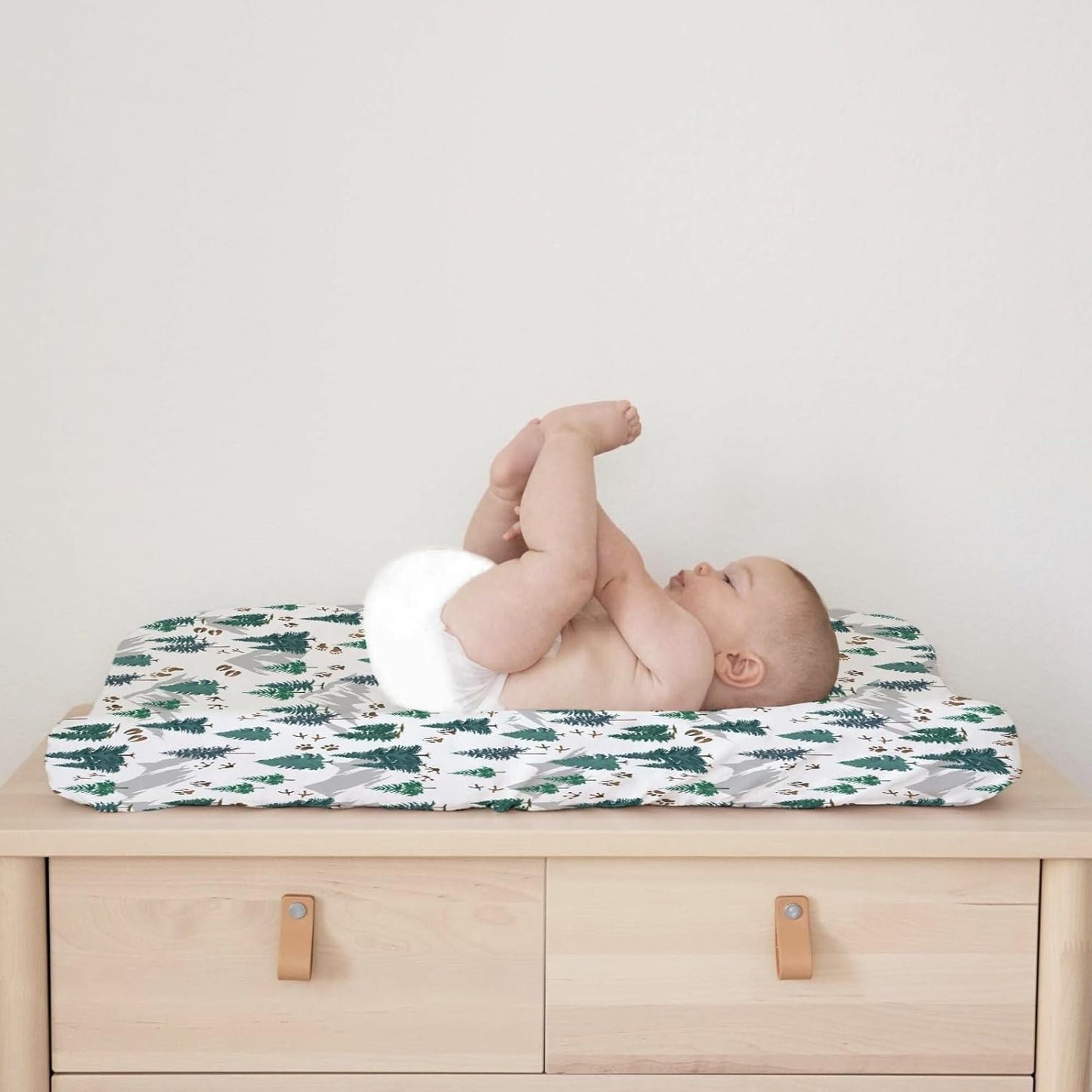Green Pine Forest Animals Tracks Baby Changing Pad Covers Pine Trees Paws Mountain Diaper Changing Table Sheets for Girl Boy Soft Breathable Stretch Fitted Nursery Change Table Mat 32''x16''