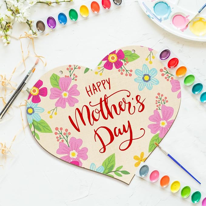 Large Size 12" Wooden Heart Ornaments to Paint, Happy Mothers Day DIY Blank