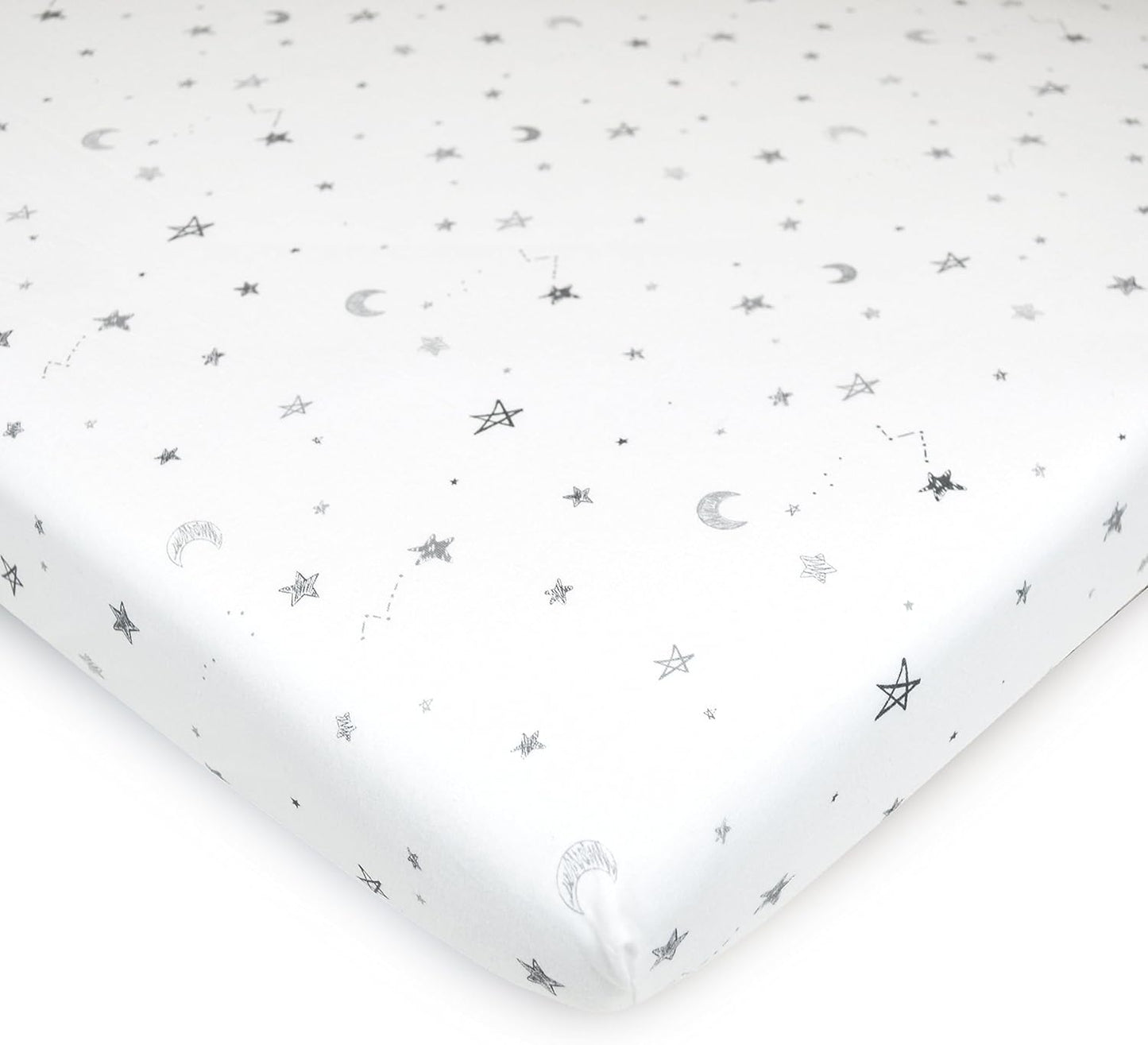 American Baby Company 100% Natural Cotton Fitted Cradle/Bassinet Sheet 36" x 18" - Soft, Breathable & Hypoallergenic Bed Sheet, Gray Stars and Moons, Neutral for Boys & Girls (Pack of 2)