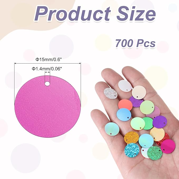MECCANIXITY 700 Pcs Flat Round Sequins 15mm/0.6 Inch Loose Paillettes Craft