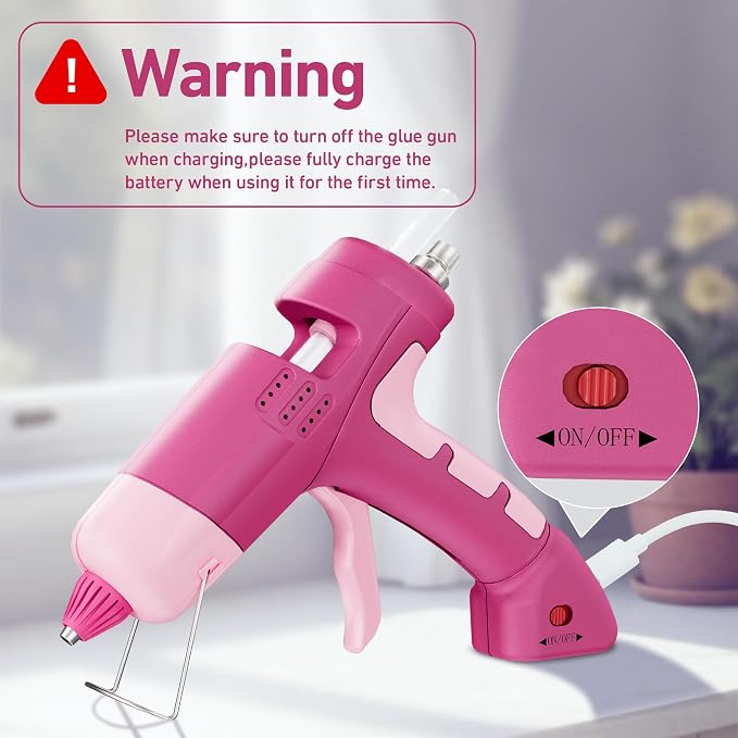 20W Cordless Hot Glue Gun with 30 Sticks Set, Rechargeable Pink Mini Glue Gun