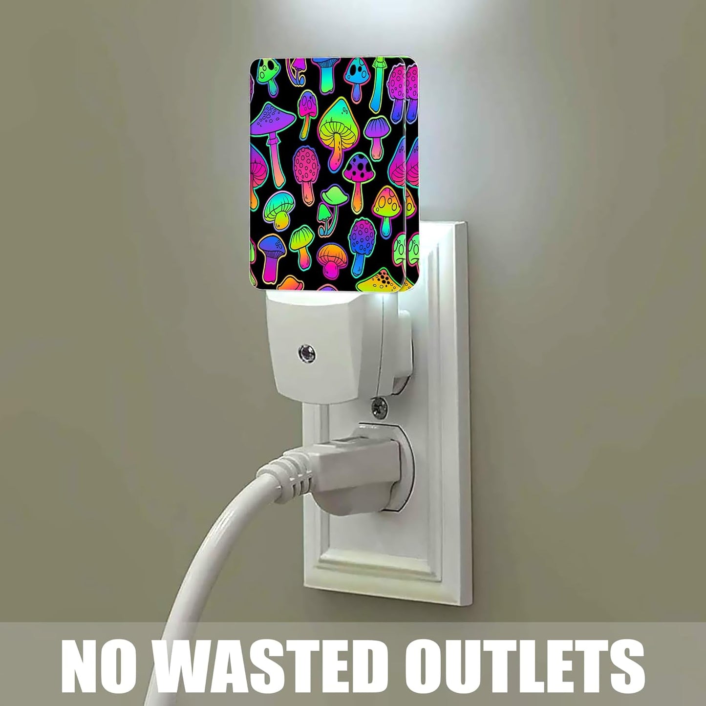 Bright Psychedelic Colors Mushrooms Night Light Plug in Wall Lamp Smart Dusk to Dawn Sensor for Home Decorative, Kids Room Bedroom Bathroom Kitchen Hallway Gifts