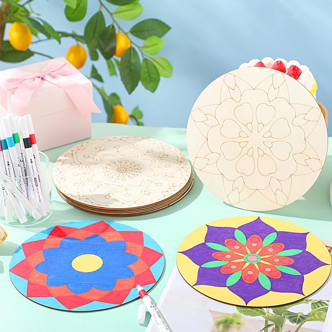 Vercraft 22 Pcs Wooden Mandala Painting Set 10 Mandala Unfinished Wood Cutouts