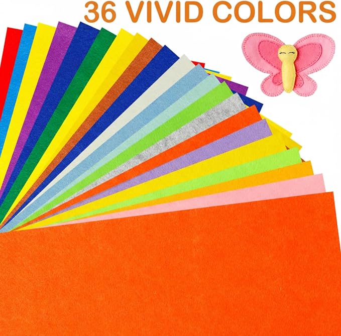 36 Rolls Felt Fabric Sheet Bulk 8"x35" 1.4mm Thick Soft Felt Sheet 36 Assorted