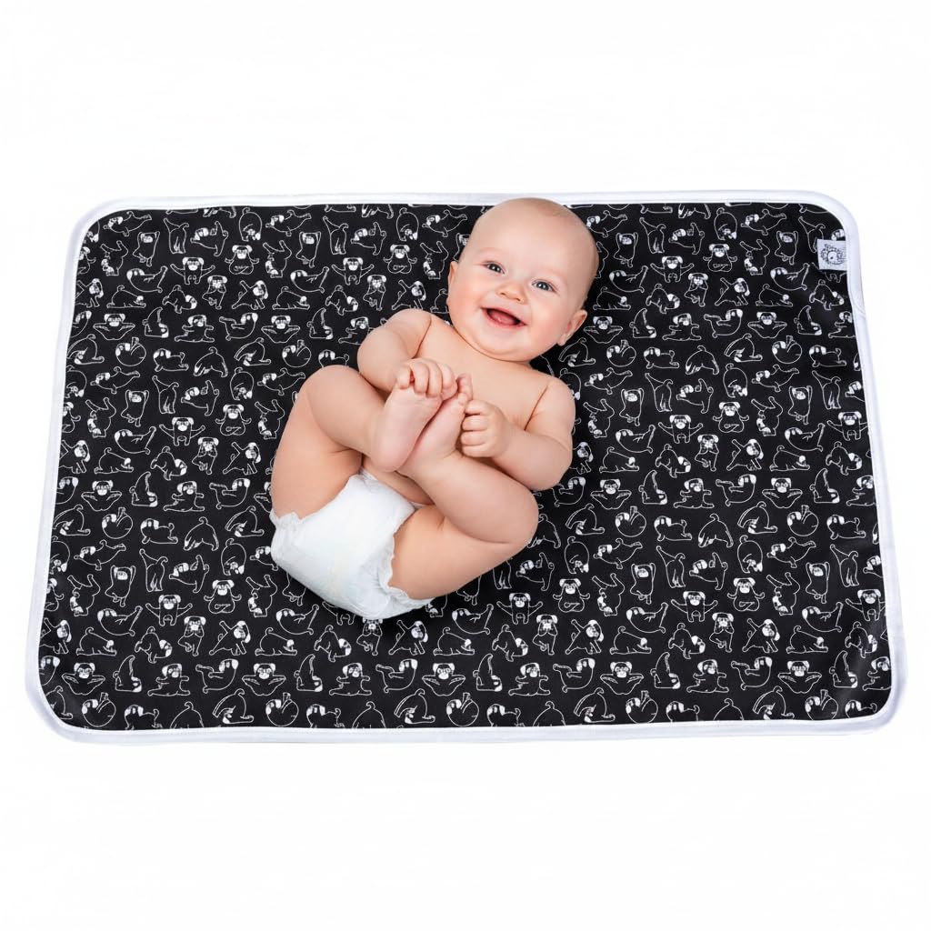 Flockthree Waterproof Baby Diper Changing Pad with Storage Bag (28.7" X 19.7") Washable Wipeable Reusable Leak Proof Diaper Travel Mat Station Changing Mattress Liner Cribs Bed Cover, Dogs
