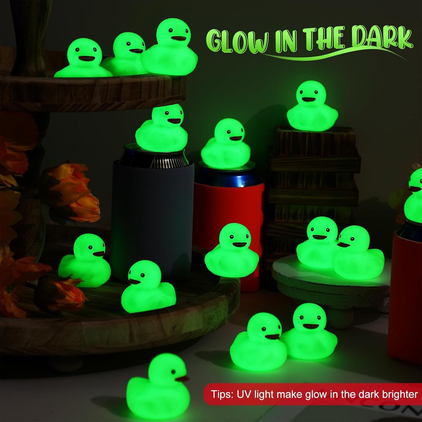 Tradder 50 Pcs 2 Inch Glow in the Dark Rubber Ducks Bulk Summer Rubber Float Ducks Light for Pool Bath Bathtub Baby Shower Autumn Halloween Christmas Party Favors Gift(Green)