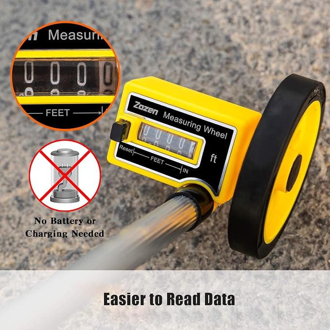 Zozen 4-Inch Measuring Wheel in Feet and Inches, One-Key to Reset | Telescopic