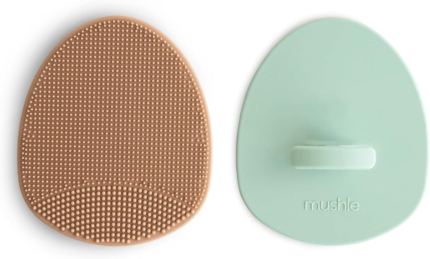 mushie Baby Bath Cradle Cap Brush | Soft Silicone Bristles for Dry Skin, Eczema, & Cradle Cap Treatment | 2-Pack (Natural/Cambridge Blue)