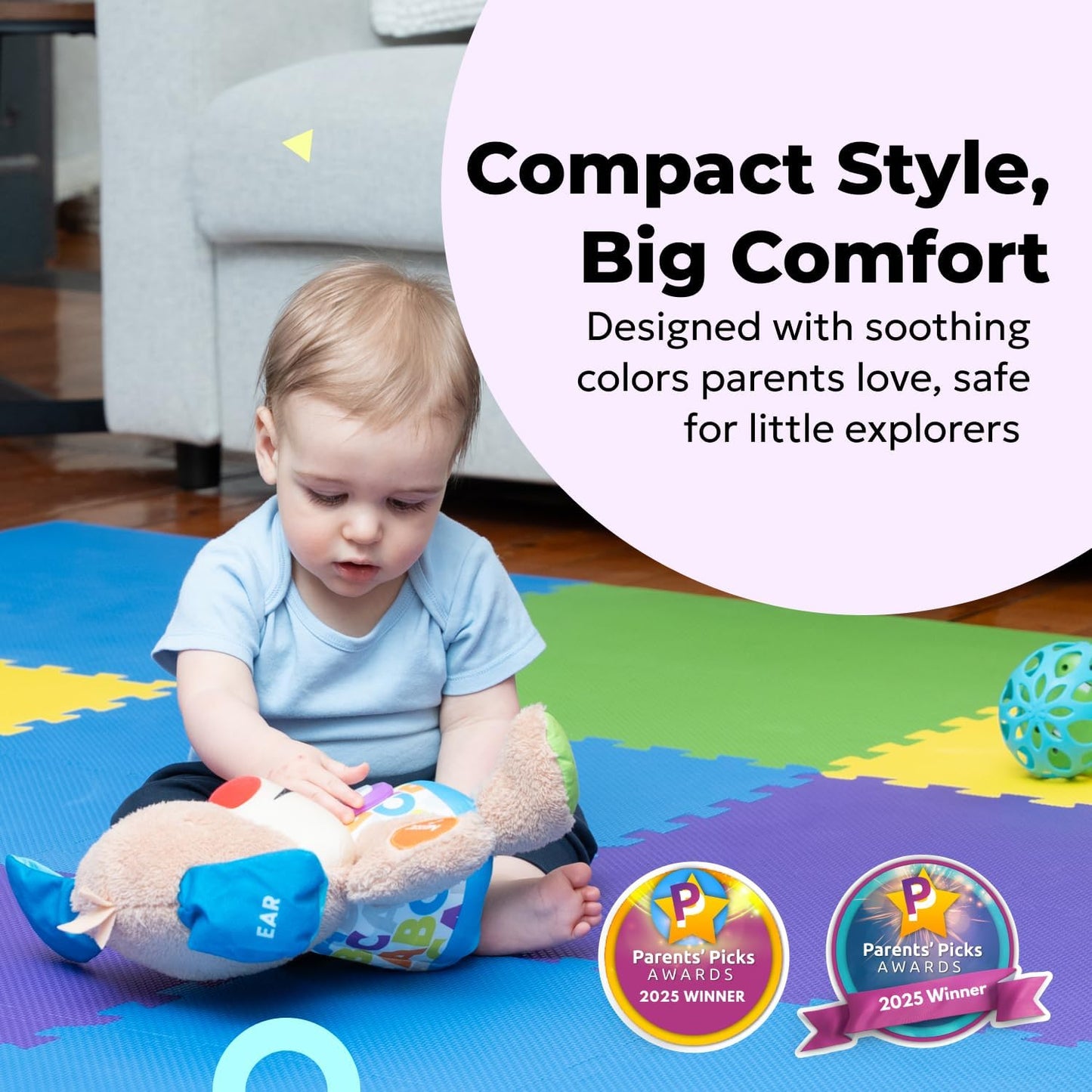 MioTetto Baby Play Mat, Comfortable Tummy Time Mat – Portable Foam Floor Tiles, Safe baby mat for floor for Crawling & Development, Soft play mat for babies 0-6 months, Stylish interlocking foam tiles