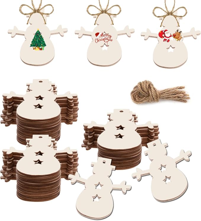 Waeceip 50PCS Unfinished Wood Snowman Kit