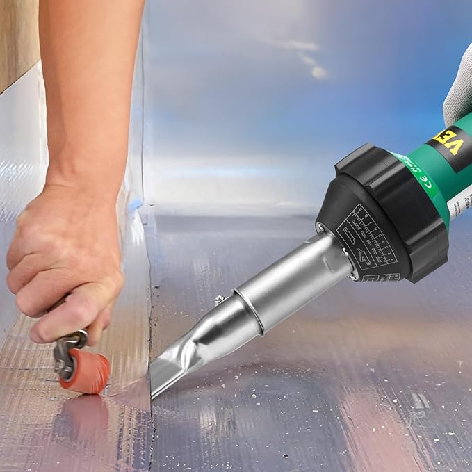 VEVOR Hot Air Plastic Welder, 1600W Hot Air Torch Pistol, 122-1112℉ PVC TPO Vinyl Heat Gun Welding Torch, Plastic Welding Roofing Kit with 4 Accessories - 2 Nozzles & 1 Seam Roller for PP/PE/PVC Sheet