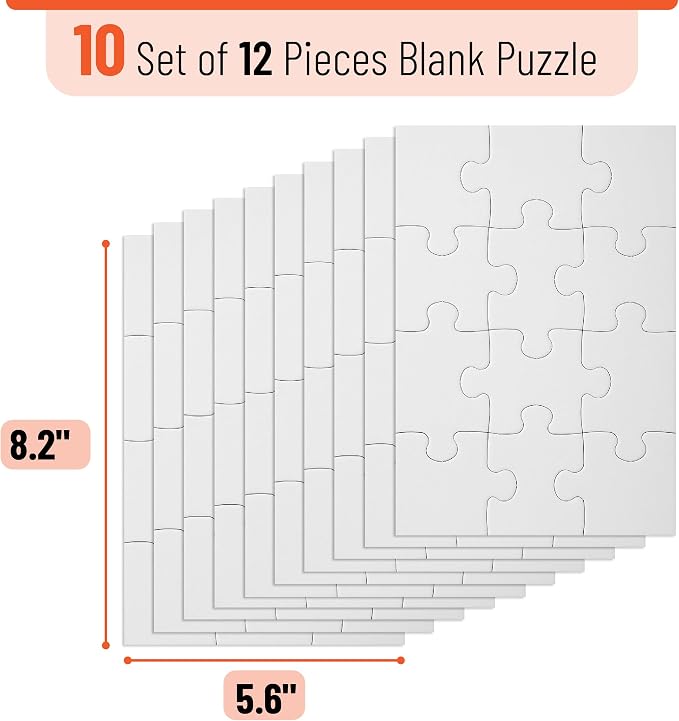 Mr. Pen- Blank Puzzle, 10 Pack, 12 Pieces/Pack, 5.5" x 8.1" | Blank Puzzles to