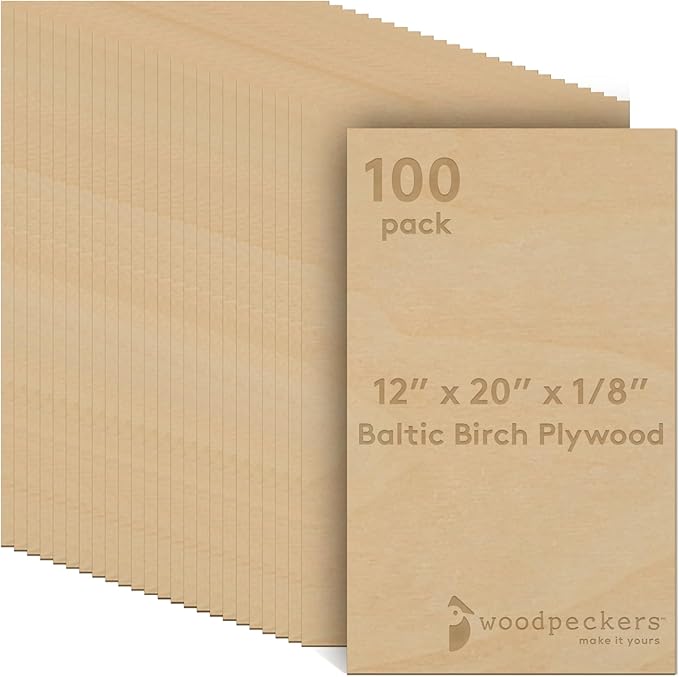 Baltic Birch Plywood, 3 mm 1/8 x 12 x 20 Inch Craft Wood, Box of 100 B/BB Grade