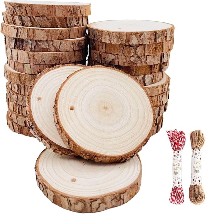 Unfinished Natural Wood Slices 30Pcs 2.75-3.1 inch Wood Coaster Pieces Craft