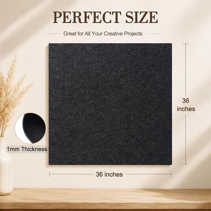 Charcoal Gray Large Felt Fabric 36" x 36", 1mm Stiff Felt Sheet, Nonwoven Fabric