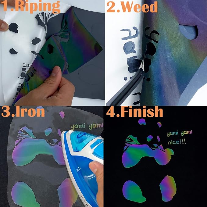 Reflective Heat Transfer Vinyl HTV Vinyl 12in x 6ft Reflective Rainbow Iron On