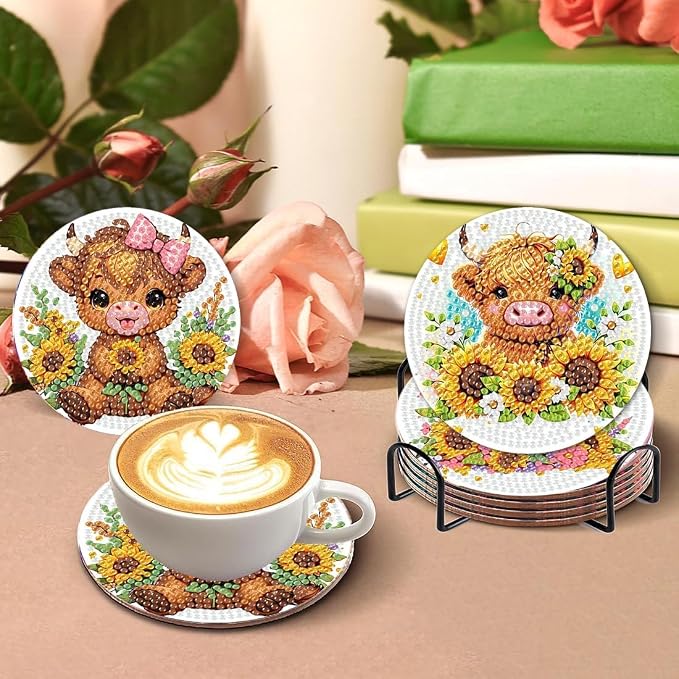 8 Pcs Cow Diamond Painting Coasters