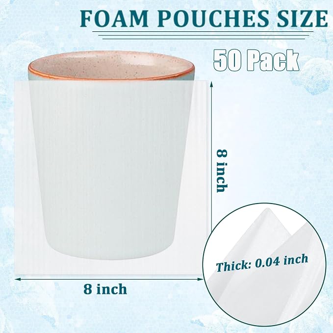 50 Pack Foam Pouches 8x8 Inch, Cushion Foam Pouches