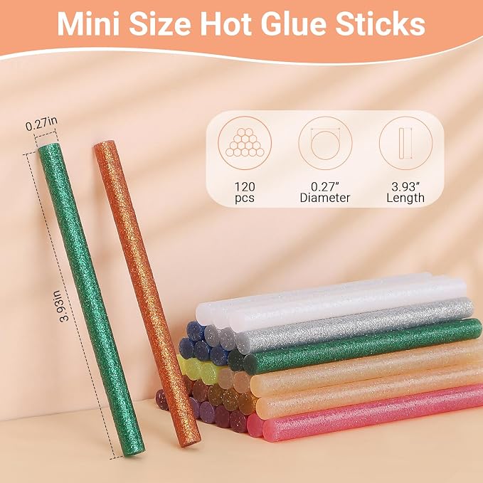 Gartful 120PCS Glitter Mini Hot Glue Sticks