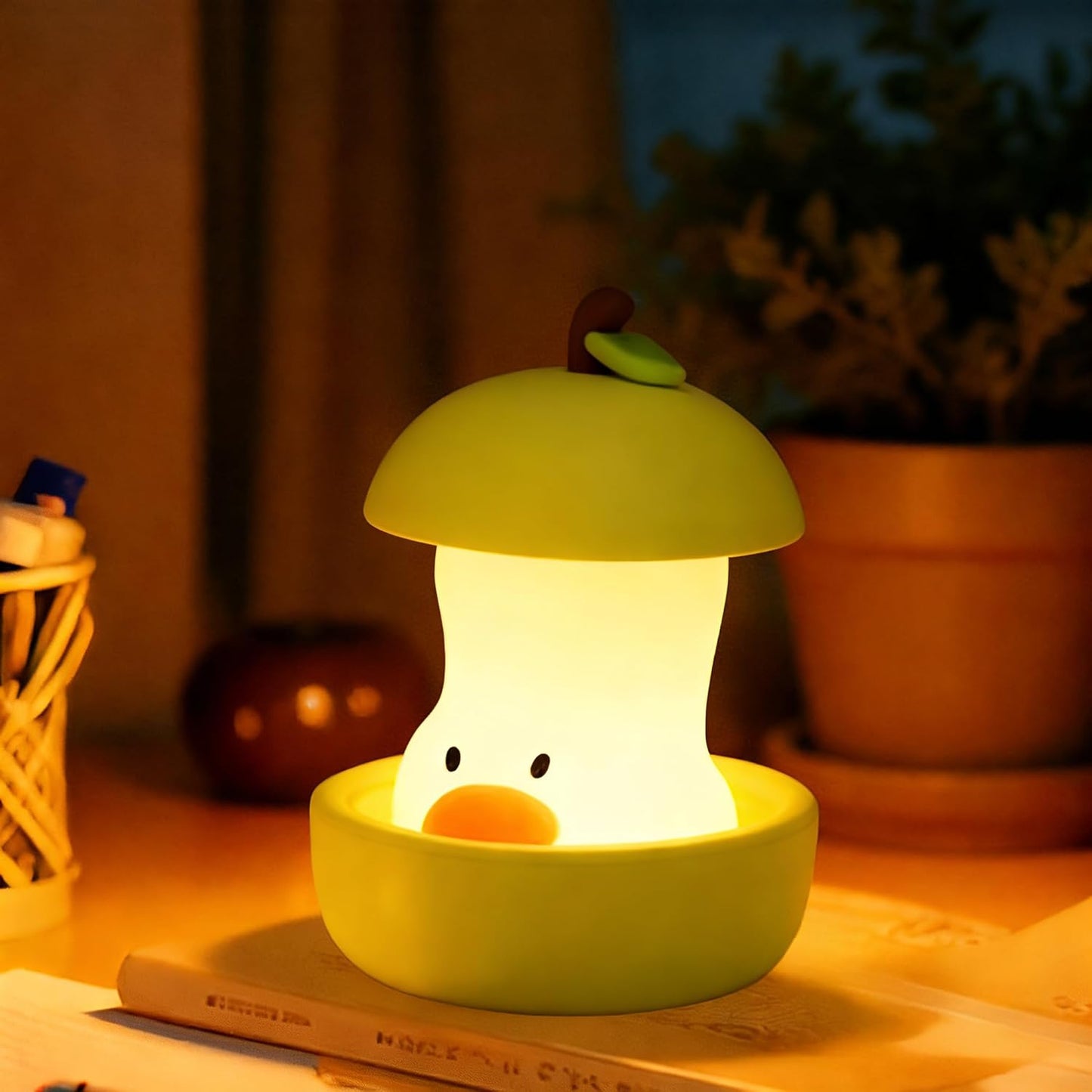 Pear Duck Night Light, Rechargeable Bedside Touch Lamp, Portable Dimmable Sleep Nightlight, Cute Table Night Lamps, Gifts for Kids, Teens, Adults, Bedroom Office Home Decor(Green)