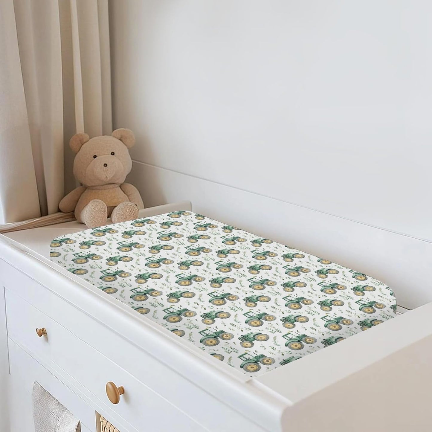 Watercolor Green Tractors Baby Changing Pad Covers for Boy Girl Farm Tractors Boho Leaves Fitted Change Table Mats Farm Life Soft Diaper Change Table Cover Sheets for 32''×16'' Contoured Pad