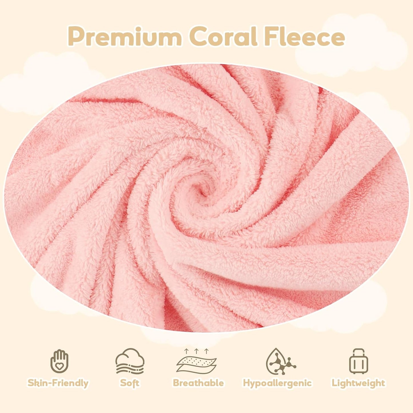 Hooded Towel for Newborn, 4 Pack Soft Coral Fleece Baby Towels, Ultra Absorbent Bath Cloths Bulk for Infants, Toddlers, Newborn Essential- 30 x 30 inch - Pink & White