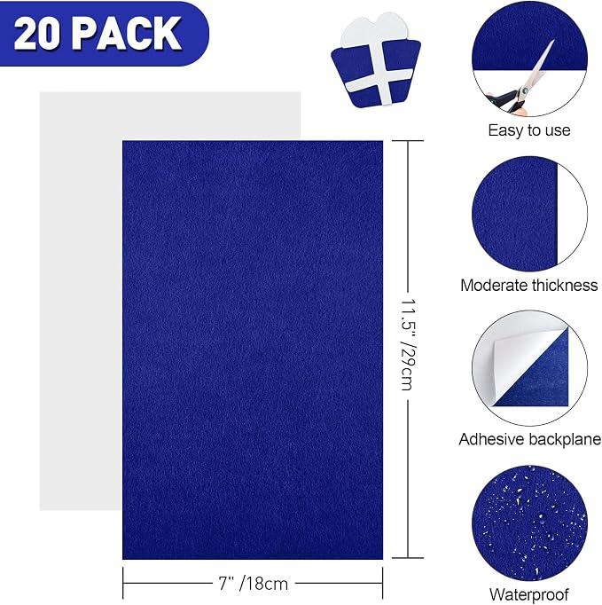 NACHLYNN 20Pcs Self Adhesive Felt Fabric Sheets 7"x11.5" /18x29cm Sticky Back