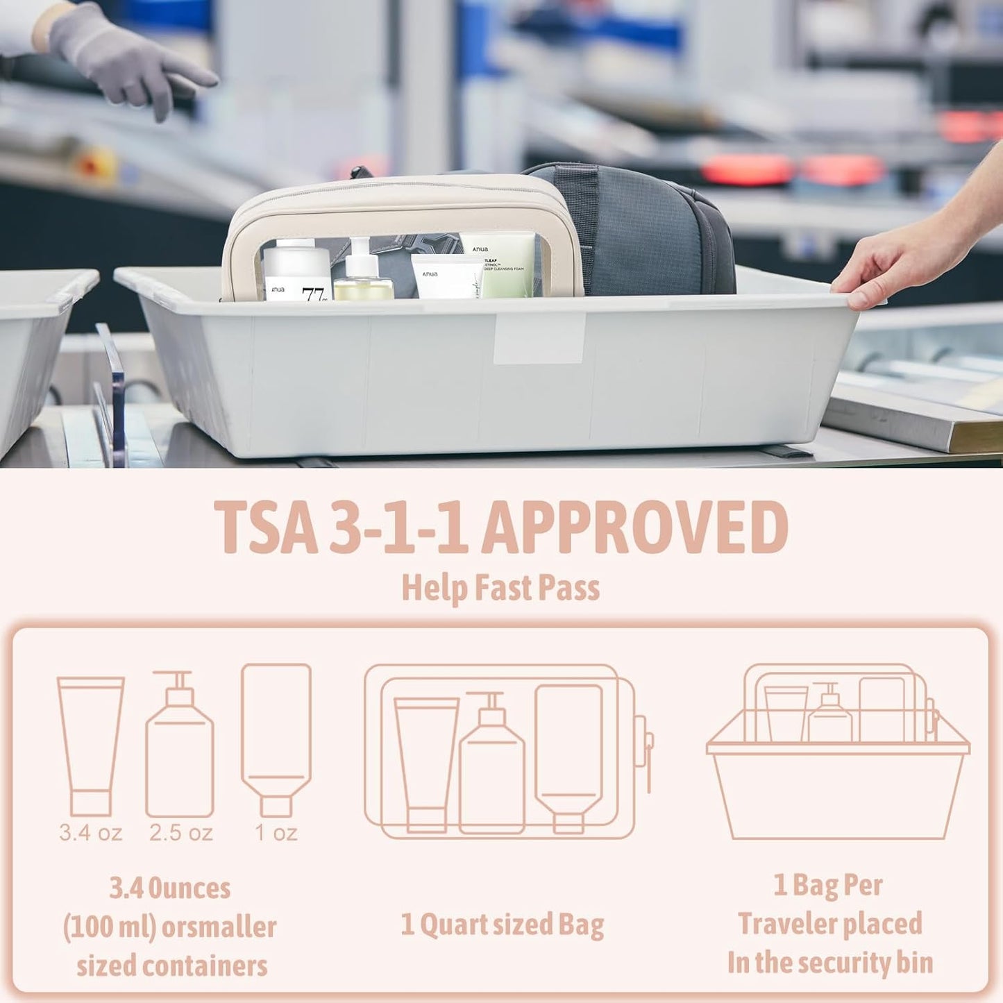 3PCS Clear Toiletry Bag,TSA Approved Travel Makeup Pouch with Zipper for Cosmetics and Toiletries，Diaper Bag Organizer Pouch Set,Women's Purse Organizer and Clear Car Bag