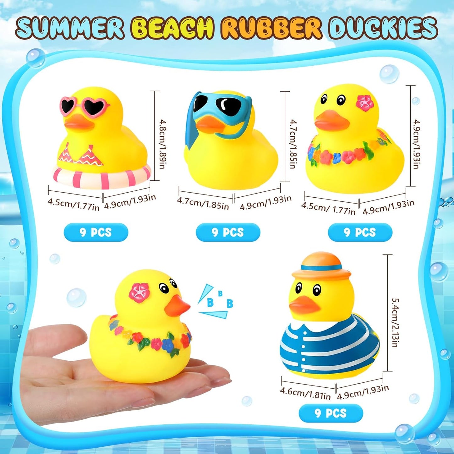 Honoson 72 Pcs Summer Beach Rubber Duckies Bulk Mini Rubber Duck Bath Toys Float Bathtub Ducky Cute Squeaky Ducky for Classroom Carnival Summer Birthday Baby Shower Party Favor
