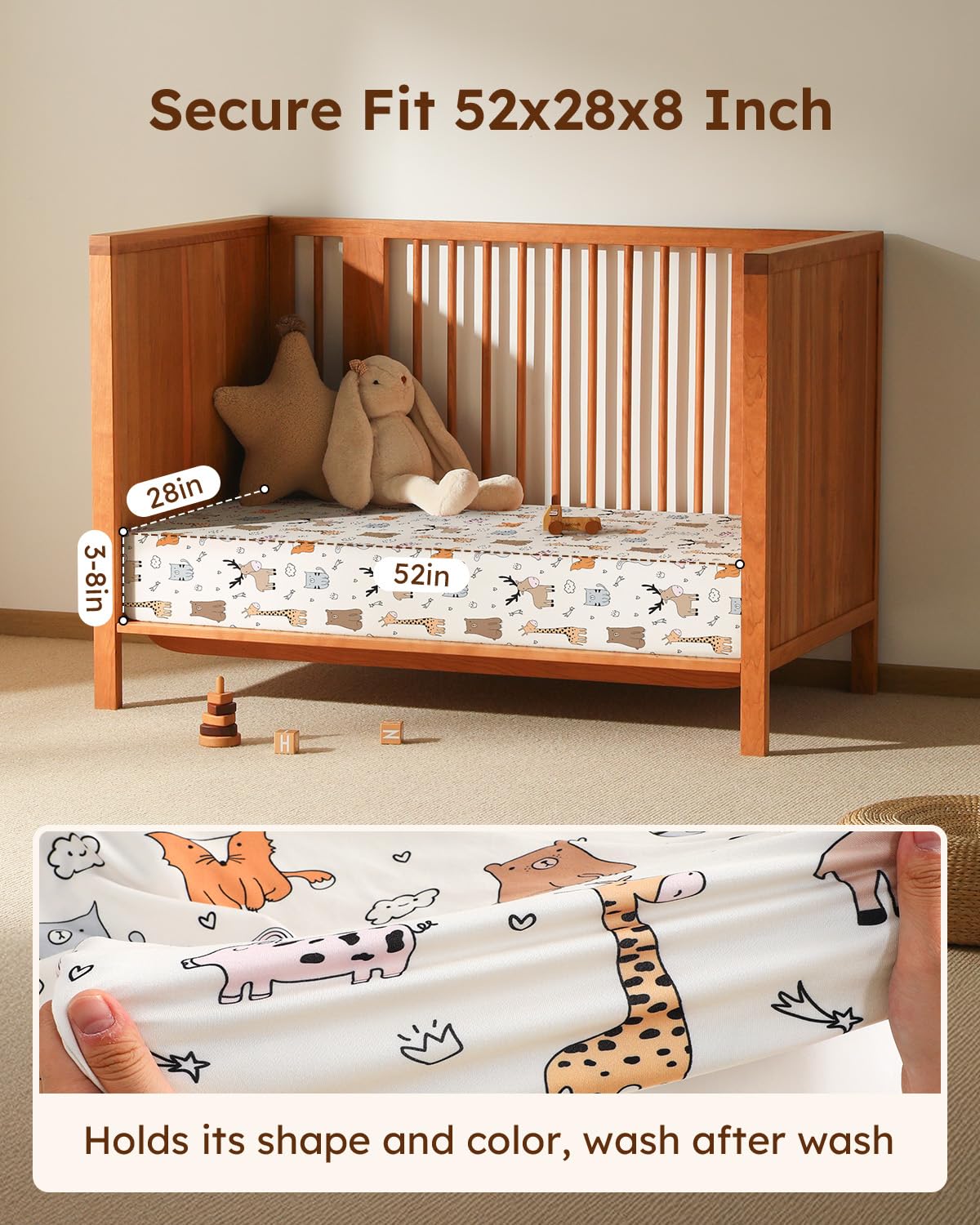 Baby Crib Sheets for Boys Girls, 28x52x8in Fitted Crib Sheet Neutral 3 Pack for Standard Crib and Toddler Mattress, Breathable Soft Microfiber Baby Sheet Blue & Apricot Bear