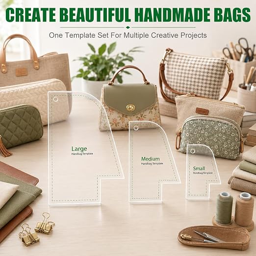 Set of 3 Purse Bag Pattern Template, 3 Versatile Sizes Clear Handbag Stencils