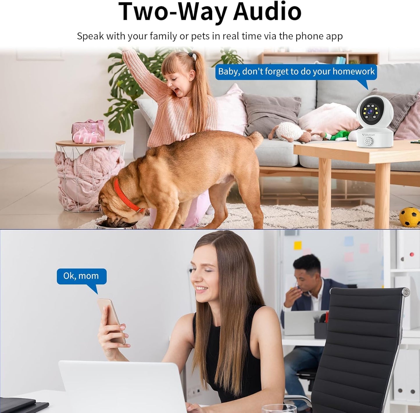 VSTARCAM 2K Indoor Security Camera with Smoke Detection, Pet Camera, 360° View, Motion Detection, IR Night Vision, 2-Way Audio, 2.4G WiFi, Home Indoor Camera with Phone APP, Cloud Storage