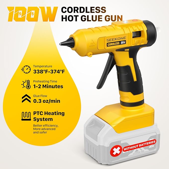 SEEKONE Hot Glue Gun, 100W Cordless Hot Glue Gun
