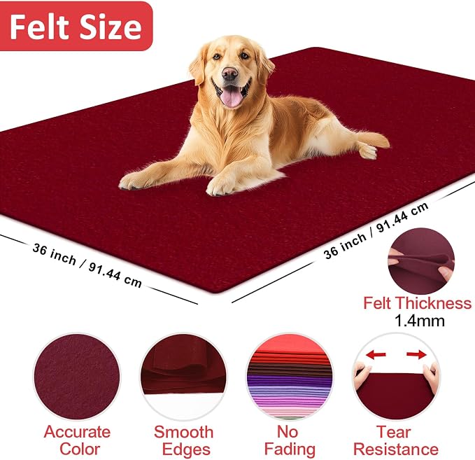XSEINO Burgundy Large Felt Fabric 36" X 36 ", 1.4 mm Thick Soft Felt Fabric