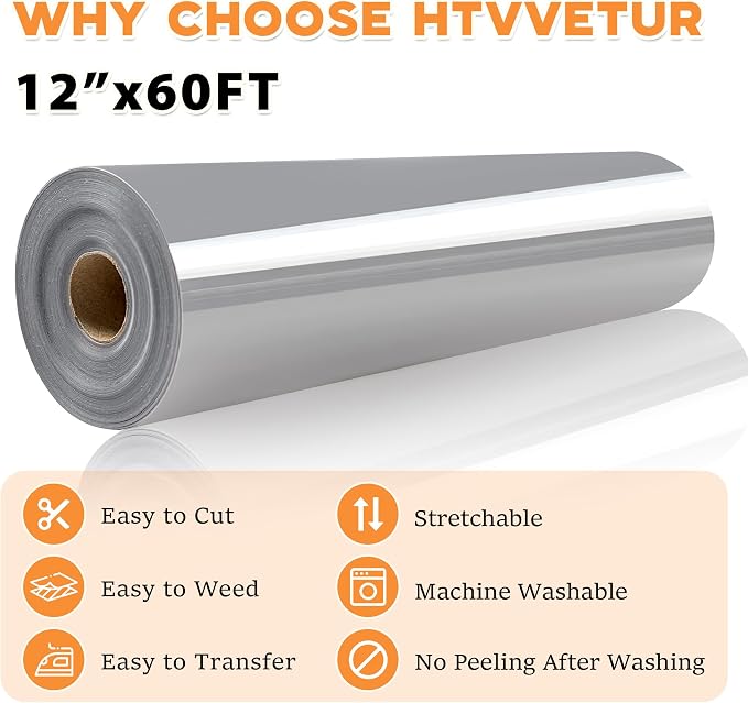 HTVVETUR Iron on Vinyl 12Inch by 60ft Heat Transfer Vinyl